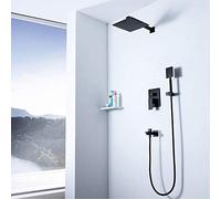ZUOZUIYQ Shower Set Square 10 inch Top Spray Hot And Cold Shower Set Shower Faucet 3 Modes Black Household Wall-Mounted Beautiful Practical Beauty Comes