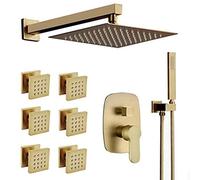 ZUOZUIYQ Shower System, Bathroom Brass Brushed 12 inch Rainfall Shower System with 6 PCS Body Jet Mixer Set, System Luxury Shower Set Beauty Comes