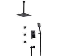 ZUOZUIYQ Shower System, Ceiling Black Bathroom Shower 10" Stainless Square Ultrathin Rainfall Shower Head with 3 Body Sprays SND Hand Shower, Luxury Shower Set Beauty Comes