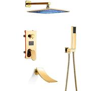 ZUOZUIYQ Shower System with Digital Display Shower Faucet Set with Waterfall Tub Spout Rain Mixer Shower Combo Set with Rainfall Shower Head System with Handheld Shower Set,8 INC Beauty Comes