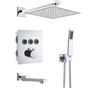 ZUOZUIYQ Thermostatic Bathroom Shower Faucet Rainfall Shower Head Wall Mounted Bathtub Mixer Tap Bath Shower Set Wall Chrome-2-Way-16-inch Wall,3-Way-12-inch Wall Beauty Comes