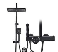 ZUOZUIYQ Thermostatic Shower Faucet Set Matte Black, Wall Mount Bathroom Shower Mixer Tap Brass, Rainfall Shower Head with Hand Shower, Bidet Sprayer, Bathtub Faucet Beauty Comes