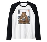 Zuppa di Noodle Giapponese Ukiyo-e Art Number One Ramen Bear Maglia con Maniche Raglan