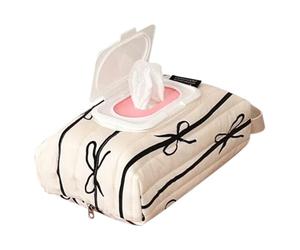 Zuppa per salviettine umidificate - Dispensatore trapuntato in cotone con a righe in stile coreano | Borsa per salviettine umidificate - supporto per tessuti da trazione sospeso portatile |