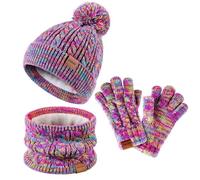 ZUPPAD Set di berretto e sciarpa per bambini, berretto invernale con pompon, scaldacollo, scaldacollo, scaldacollo, scaldacollo, guanti caldi in pile, set regalo per ragazze e bambini, Mix arcobaleno,