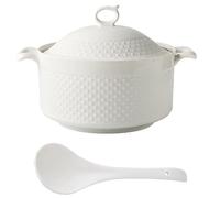 Zuppiera da portata con coperchio e mestolo, set di zuppiera con coperchio a doppia orecchie, classica ciotola da portata for zuppe, ciotole da portata in porcellana for ristoranti(2200ML)