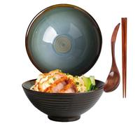 Zuppiera giapponese in ceramica con cucchiaio, bacchette - Zuppiera ramen da 1200 ml per cereali e insalate