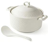 Zuppiera in Porcellana con Coperchio, Ciotola per Zuppa, Set da 2 Pezzi, Servizio da Tavola, Grande Ciotola da Portata, Elegante Ceramica/Porcellana, Moderno E Semplice(1800ml)