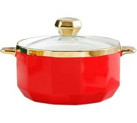 Zuppiera in Porcellana, Zuppiera Rotonda con Coperchio in Vetro Ciotola da Zuppa in Ceramica con Manico per La Decorazione della Cucina Domestica del Ristorante, Forno A Microon, Red, 1 litres