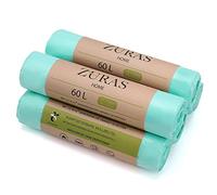 ZURAS® Sacchetti per rifiuti biologici da 60 litri, 75 pezzi, compostabili, biodegradabili, a base vegetale, certificati DIN EN 13432, resistenti agli strappi e impermeabili
