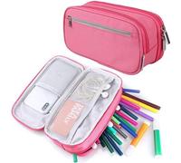 ZUROJ Borsa portapenne Astuccio for matite quadrato a tre strati portatile di grande capacità di grande capacità con custodia for matite in tela multi-tasche for studenti Astuccio per matite(Pink)
