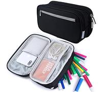 ZUROJ Borsa portapenne Astuccio for matite quadrato a tre strati portatile di grande capacità di grande capacità con custodia for matite in tela multi-tasche for studenti Astuccio per matite(Zwart)