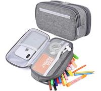 ZUROJ Borsa portapenne Astuccio for matite quadrato a tre strati portatile di grande capacità di grande capacità con custodia for matite in tela multi-tasche for studenti Astuccio per matite(Gris)