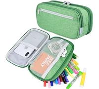 ZUROJ Borsa portapenne Astuccio for matite quadrato a tre strati portatile di grande capacità di grande capacità con custodia for matite in tela multi-tasche for studenti Astuccio per matite(Green)