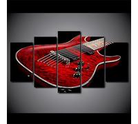 ZUROJ Set Quadri Pronti da Appendere 5 Pannelli Canvas Quadri Rosso Chitarra elettrica Strumento Musicale Quadri Moderni Soggiorno Grandi Poster 5 Pannelli per Arredare Casa Regalo