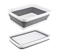 Zuvo Bacinella pieghevole - 10 litri - Cesto portabiancheria versatile per lavello, design durevole e salvaspazio, ideale per campeggio, viaggi, casa e uso all'aperto, colore bianco e grigio
