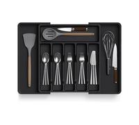Zuvo Grande organizer espandibile per cassetti portaposate, in plastica, colore nero, per utensili da cucina, perfetto per cassetti in plastica, organizer per cassetti grandi per posate