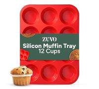 Zuvo Teglia per muffin in silicone, 12 pezzi, antiaderente, per cupcake e brownies, 23 x 31 cm, colore: rosso