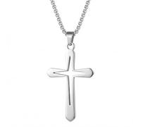 ZUWIJEQ Collana Croce Crocifisso per Uomini, Crocifisso Collana Uomo, Collane Uomo in Acciaio Inossidabile, Croce a Catena per Uomo, Collana con Croce Cristiana e Motivo Traforato, Regalo Uomo Ragazzo