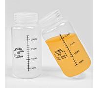 Zuxbolf 2 Pz Bottiglia da Laboratorio con Coperchio,Bottiglia Vuota per Chimica da 250ml,Bottiglie in PP con Scala,Flaconi di Plastica a Collo Largo per Laboratorio, Cucina o Hobby