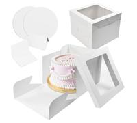 Zuxbolf 2 Pz Scatole Quadrate per Torte con Tavole,Scatole Bianche per Torte con Finestra da 25.6 X 25.6 cm,Scatola Alte per Dolci in Cartone per Cupcakes,Ciambelle,Biscotti