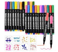 Zuxbolf 24 Pz Pennarelli Tessili Lavabili in Lavatrice,Pennarelli per Tessuti e Stoffa con 8 Pz Stencil,Pennarello Tessuti Indelebile per Vestiti, Scarpe, Tela, Magliette, Jeans