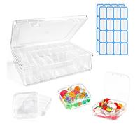 Zuxbolf 30 Pz Mini Scatole di Plastica Trasparente con Coperchio con 1 Pz Grande Contenitore Trasparente e 2 Fogli di Etichette Adesive,Scatoline Quadrato Plastica per Perle, Gioielli, Pillole