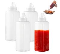 Zuxbolf 4 Pz Bottiglia Squeeze di Plastica da 1000ml,Flacone Dosatore con Tappi,Bottiglia Dosatrice di Salse e Condimento,Bottiglie da Spremere in Plastica per Senape, Salse piccanti, Olio d'Oliva