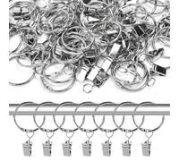 Zuxbolf 50 Pz Anelli e Ganci per Tende in Metallo,Morsetti da Tenda con Anelli,Clip Multiuso per Bastoni Tende per Camera da Letto, Bagno Diametro Interno 34 mm (Argento)