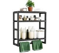 Zuxbolf Mensole Bagno a Parete in Legno di bambù con 3 Ripiani,Scaffale Bagno Salvaspazio a 3 Livelli in bambù da 43 x 42 x 15 cm per Soggiorno Balcone Cucina (Nero)