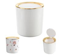 Zuxbolf Mini Pattumiera da Scrivania da 2L con Coperchio Removibile,Piccolo Cestino da Tavolo in Plastica,Tenuta Ermetica Anti-Odore per Ufficio, Auto e Trucchi, Facile da Pulire (Bianca)