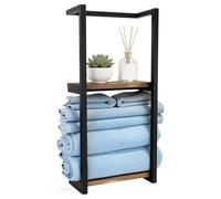 Zuxbolf Portasciugamani da Parete per Bagno con Ripiano,Mensole Portasciugamani da Bagno per Cucina Balcone Toilette, Nero