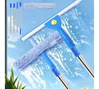 Zuxbolf Pulitore Lavavetri Telescopico da 150cm con 2 Pz Panni in Microfibra da 38cm e Tergivetro per Doccia in Silicone da 35cm,Set di Lavavetri Professionale per Pulizia Vetri e Porte in Vetro