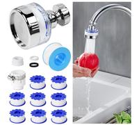 Zuxbolf Set di Filtro Anticalcare Rubinetto Ruotabile a 360° con 8 Pz Elementi Filtranti in Cotone PP e 1 Pz Adattatore Universale per Casa, Cucina, Bagno, Lavandino