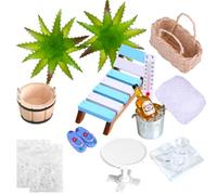 ZUYIST Accessori decorativi per sauna in miniatura, 17 pezzi, accessori decorativi per il benessere, decorazioni da spiaggia, spiaggia, mare, mini sdraio, micro paesaggio per fai da te, decorazione da