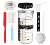 ZUYIST Set iniziale da 1000 ml, con scala, vetro per fermentazione con coperchio, vetro per lievitazione naturale, con nastro di misurazione e asta in silicone, per fermentare il pane a lievito