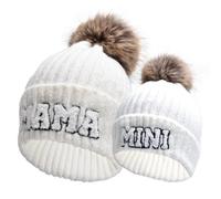 ZUYYON 2 Cappelli per Genitori e Figli, con Mini Ricamo, Invernali, Caldi, con Risvolto e Pompon