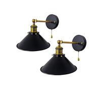 ZVALIEVYE Applique da Parete Industriale Vintage, Lampada da Comodino con Cordino, Set Di 2 Apparecchi Di Illuminazida Parete in Metnero, Luci da Testiera Retrò per Camera da Letto, Comodino, Soggiorn