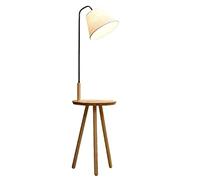 ZVALIEVYE Standing Tall Lamps Floor Lamp With Shelf Standing Lights Wooden Tripod Base And Fabric Lampshade E27 Reading Lamp Floor Standing Reading Light/Siyah/Remote Switch