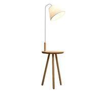 ZVALIEVYE Standing Tall Lamps Floor Lamp With Shelf Standing Lights Wooden Tripod Base And Fabric Lampshade E27 Reading Lamp Floor Standing Reading Light/White/Remote Switch