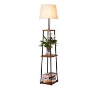 ZVALIEVYE Standing Tall Lamps Wood Floor Lamp Floor Light With 3 Layers Shelf Standing Lamp Fabric Lampshade For Living Room Bedroom Office Reading Light