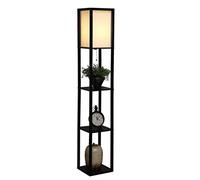 ZVALIEVYE Standing Tall Lamps Wooden Floor Lamp With 3 Tier Shelves Fabric Lampshade Standing Lamp For Home Living Room Bedroom Reading Light/26 * 159Cm/Siyah