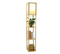 ZVALIEVYE Standing Tall Lamps Wooden Floor Lamp With 3 Tier Shelves Fabric Lampshade Standing Lamp For Home Living Room Bedroom Reading Light/26 * 159Cm/Wood Color