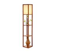 ZVALIEVYE Standing Tall Lamps Wooden Floor Lamp With Shelves Standing Light Fabric Lampshade Floor Lamps For Living Room Bedroom Reading Light/Tea Color/26 * 160Cm