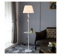 ZVALIEVYE Standing Tall Lamps Wrought Iron Floor Lamp With Shelves Fabric Lampshade Floor Light For Living Room Bedroom Study Standing Lamp Reading Light/Bawhite/a