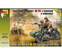 Soviet Motorcycle W/ Sidecar & Crew M.72 Plastic Kit 1:35 Model ZVEZDA