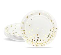 ZVK Piatti per feste, 18cm Piatti di carta Bianco con lamina d'oro 24 pezzi Set di piatti da dessert usa e getta per feste di cocktail, compleanno, laurea, inaugurazione della casa, Festa del tè