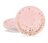 ZVK Piatti per feste, 18cm Piatti di carta Rose con lamina d'oro 24 pezzi Set di piatti da dessert usa e getta per feste di matrimoni, compleanni, lauree, natale, ringraziamenti