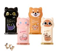 ZVKACT Temperino Con Contenitore Meow, 4 Pezzi, Forma Gatto carino, Trasparente Con Glitter, Misto Colori, Standard