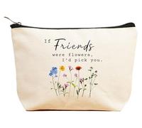 ZVMIS If Were Flowers, I'd Pick You-Thank You, regalo di compleanno, capodanno, regalo di Natale per donne, trousse per cosmetici, custodia da viaggio, Beige, 9.5 ″ L x 7″H x 2.7″ W, 5-se gli amici